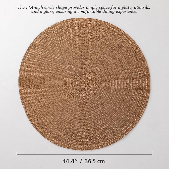 Round Placemats Set of 4 Woven Placemats Washable Braided Table Mats for Dining Table Heat Resistant Non-Slip Circle Place Mats(Brown)