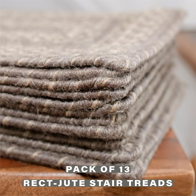 Homespice Grey Cloud Jute Braided Stair Treads for Wooden Steps, Warm Farmhouse Decor, Set of 13, Grey 8x28 Rectangle Rug for Stairs - Easy to Clean, Tightly Stitched and Durable