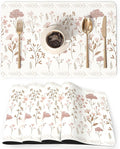 QIYI Placemats Set of 4, 12x18 Inch Faux Leather Place Mats for Kitchen Dinning, Heat Resistant Anti Slip Floral Table Mats, Waterproof Wipeable Washable Placemat Party Beige Table Décor, Pink Flowers