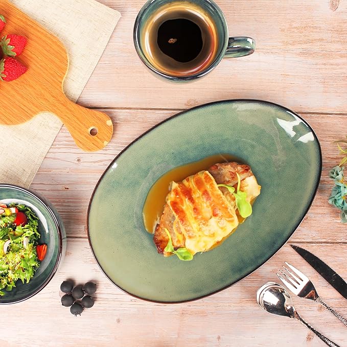 Ceramic Serving Platters - Set of 4 Curved Oval Plates for Entertaining, Modern Kitchen Dishes for Dinner, Fruit, Salad, Serving Trays, 11.5 Inch