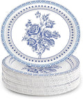 50Pcs Blue Floral Oval Plates 10"x 12", Large Disposable Paper Plates, Heavy Duty Flower Plate Tableware for Family Gathering, Dinner Time, Birthday, Wedding, Holiday Party Supplies