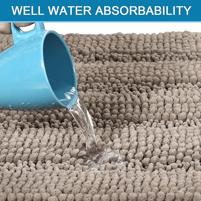 H.VERSAILTEX Bathroom Rugs Bath Rug Set 2 Piece Bathroom Contour Rug Toilet Mat Sets Non Slip Contour Bath Rug Ultra Thick Water Absorbent Striped Bath Mats Washable(20" x 32" Plus 20" x 20" U, Taupe)