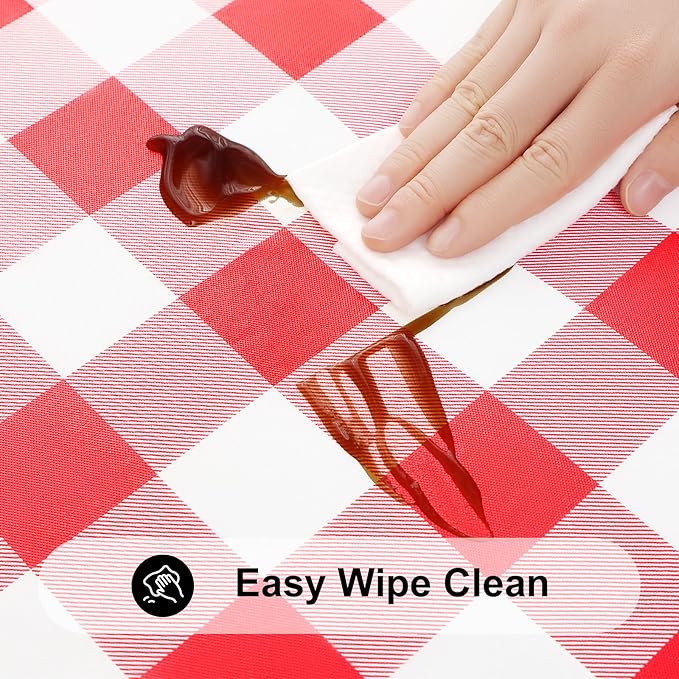 Smiry Rectangle Picnic Table Cloth, Elastic Waterproof Fitted Vinyl Tablecloths, Flannel Backed Buffalo Plaid Table Covers for Dining, Camping, Outdoor (White and Red, 36" x 48")