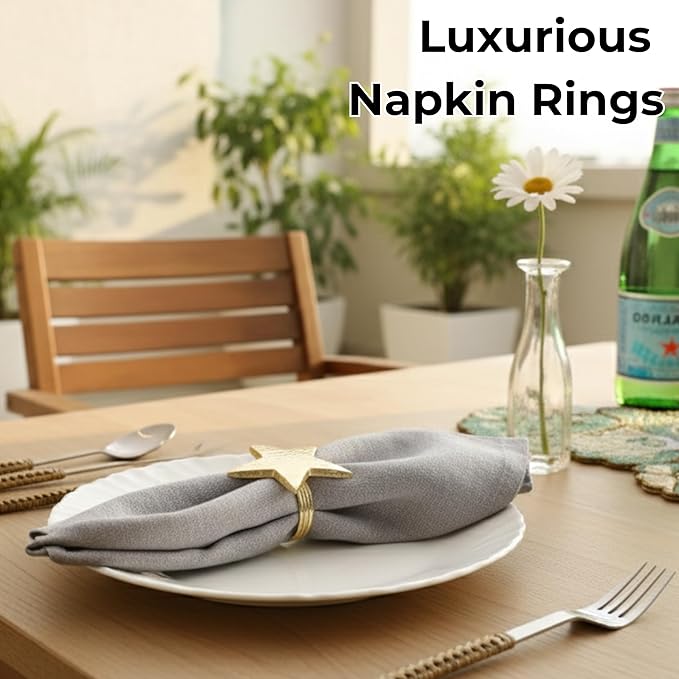 CLEENTABLE 12 Pcs Decorative Metal Napkin Rings Star Napkin Holders for Elegant Table Decor, Parties, Weddings, Holidays, Everyday Dining - Metallic Adornment for Table Settings (Gold)