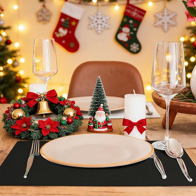 MANSPHIL Black Cloth Placemats Set of 4 Washable Thick Faux Linen Table Place Mats Heat Resistant Double Layer Fabric Wrinkle Free Dining Kitchen Table Decor - 13x19 Inch Oeko Tex Placemat
