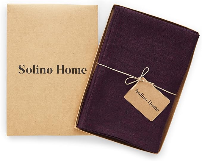 Solino Home Linen Cloth Napkins Set of 4-100% Pure Linen Chambray Burgundy Dinner Napkins 20 x 20 Inch for Valentines, Winter - Athena, Handcrafted and Machine Washable