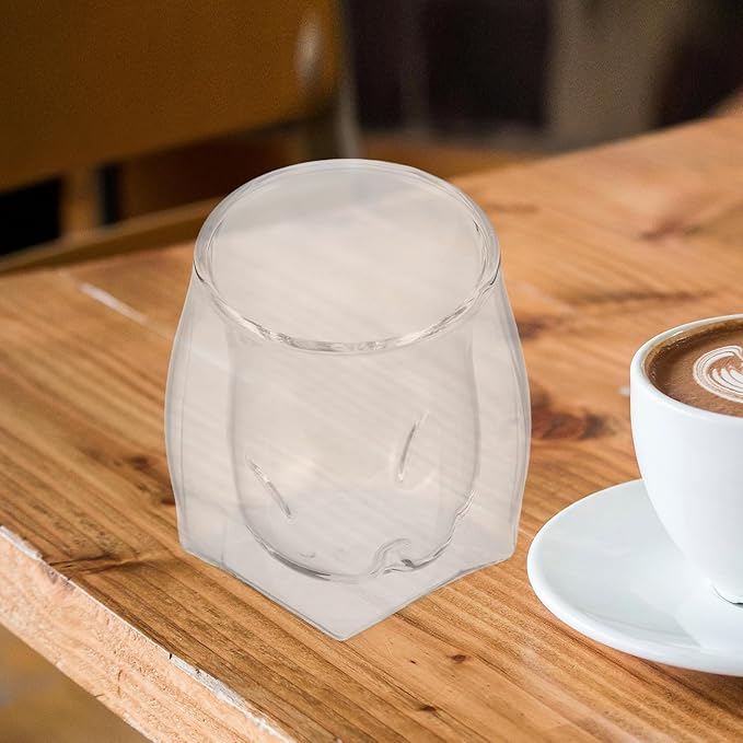 Double Layer Insulated Whiskey Glass with Unique Pentagonal Base, Small European Style Ribbed Glassware for Home Bars and Friendsgiving Cocktails