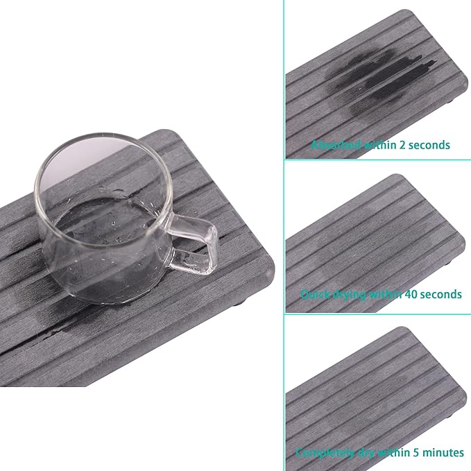 2 PCS Water Absorbent Diatomite Coasters (12.2" x 4"), Grooved Design, Water Absorbing Stone Used for Hand Soaps & Plants & toiletries in The Modern Home