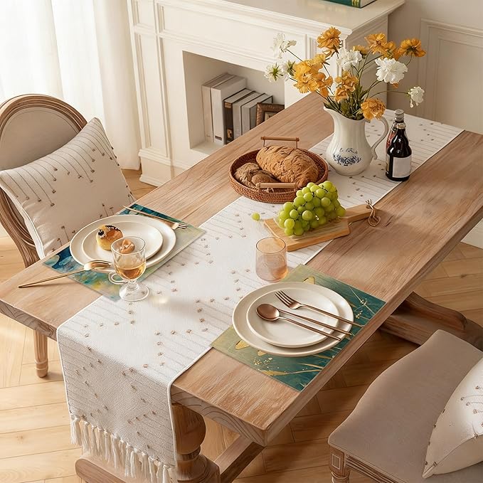 Table Placemats Set of 6, Waterproof Linen Fabric, Non-Slip Backing & Easy Clean, Elegant Dining Table Protectors for Family and Guests(Watercolor Dragonfly)