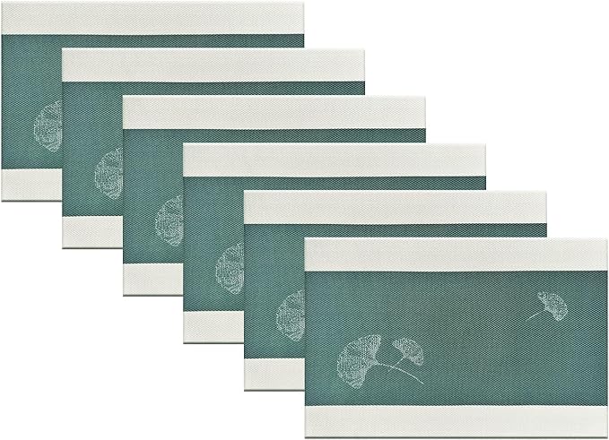 Placemats Set of 6 Vinyl Heat-resistand Kitchen Table Setting Mats Washable Table Mats （Ginkgo Green）