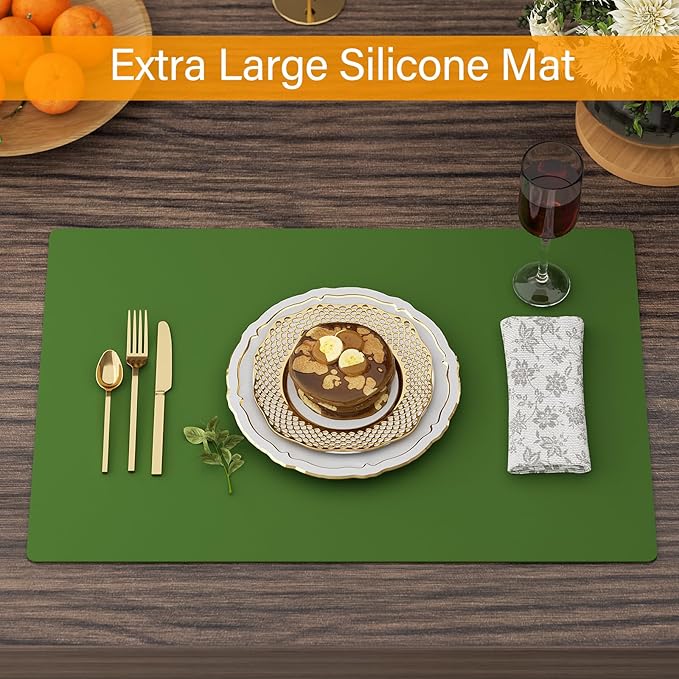 2-Pack Extra Thick Silicone Counter Mats - 24”x16” Large Heat Resistant Kitchen Countertop Protector, Non-Slip Hot Pad Trivet for Air Fryer, Hot Pots & Pans, Coffee Maker(Green)