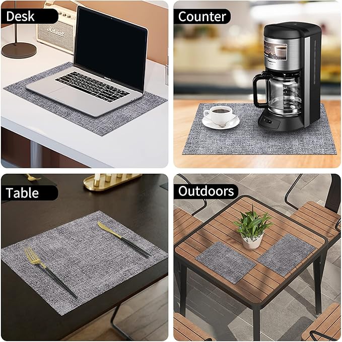 homing Faux Leather Heat Resistant Placemats 12 Packs, Waterproof Wipeable Dining PU Place Mats for Indoor & Outdoor, Easy to Clean, Smokey Grey