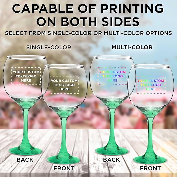 Custom Premiere Wedding Wine Glasses 20.5 oz Set of 48, Personalized Bulk Pack - Restaurant Glassware, Perfect for Red Wine or White Wine - Green