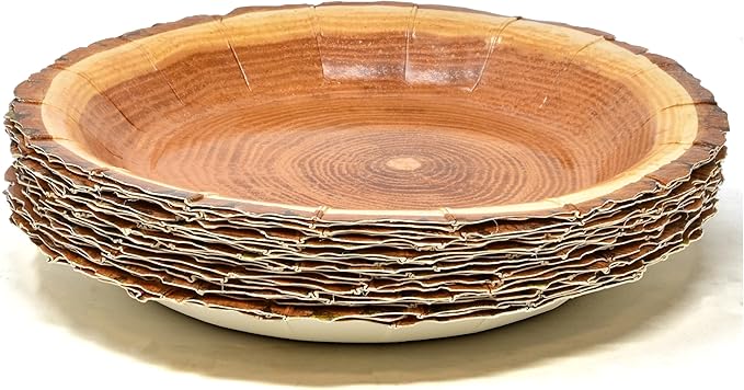 Gift Boutique 50 Rustic Wood Grain Dessert Paper Plate 7" Disposable Brown Wooden Slice Plate for Camping Hunting Lumberjack Birthday Party Supplies