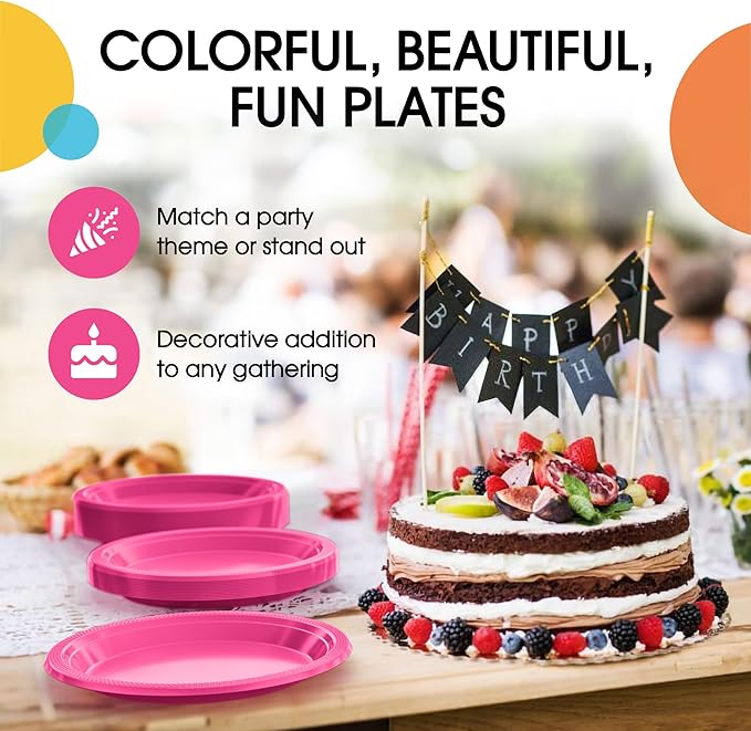 Cerise Plastic Plates For Party 7" Cerise Disposable Plates Heavy Duty 100 Pcs Plastic Dinnerware Sets Heavy Duty 350 GSM Disposable Dinnerware Set