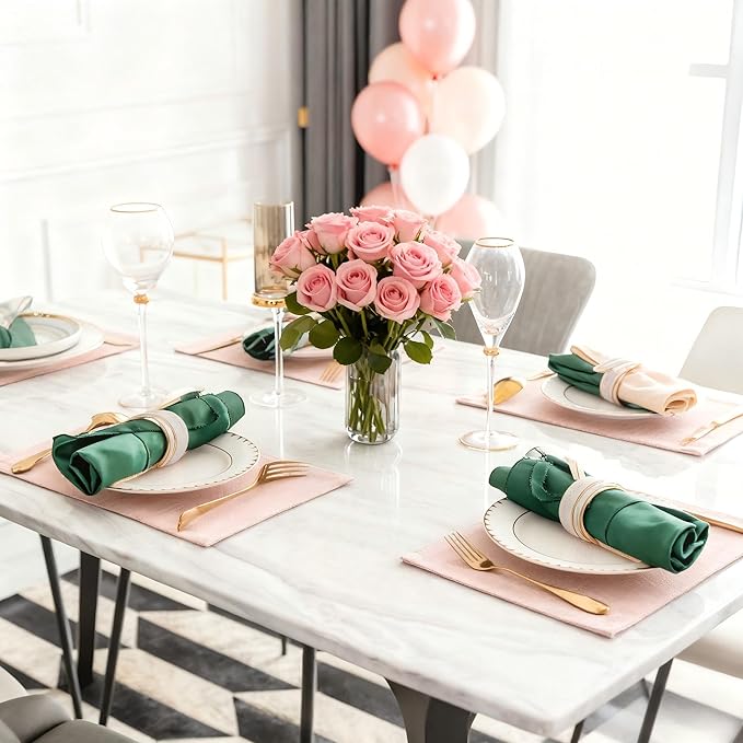 Home Brilliant Placemats Set of 8 Heat Resistant Dining Table Place Mats for Kitchen Table Party Dinner Valentines Decorations, 13 x 19 inches, Apricot Pink