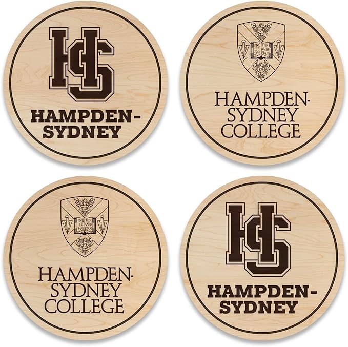 LazerEdge Hampden Sydney Tigers Wooden Coaster Set - Maple Wood - Officially Licensed Product - 4-Pack