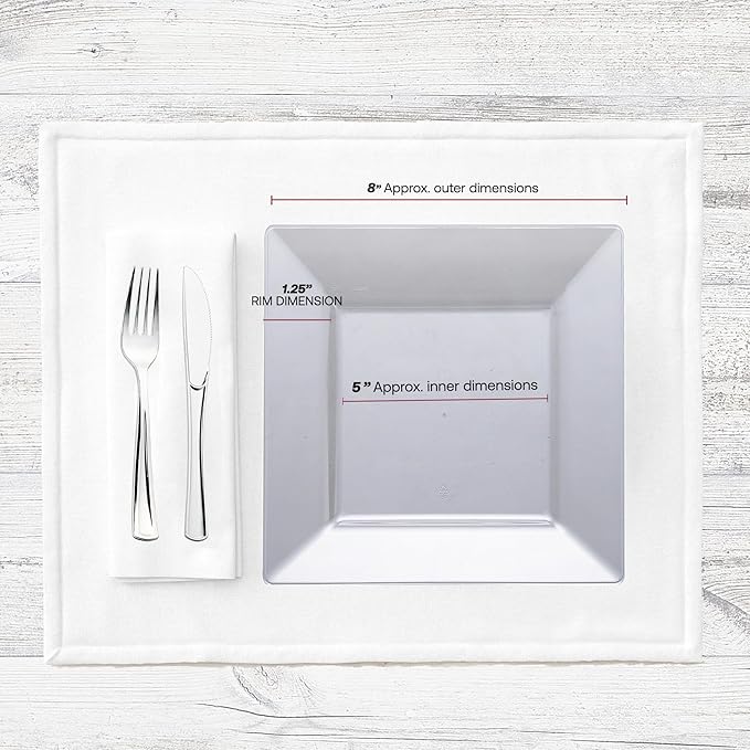 Smarty Had A Party 120 Disposable Plastic Dessert Plates, 8" Square Clear Salad Plates for Appetizers and Buffets, Heavy Duty Bulk Supplies for Parties