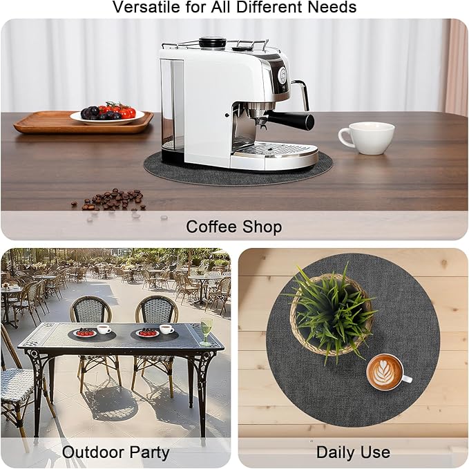 Myir JUN Round Placemats, Dual Sided Faux Leather Place Mats Set of 4 Indoor/Outdoor Non-Slip Washable Table Mats (Gray Cream-White, Set of 4)