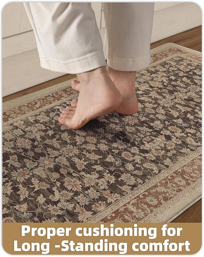 Color&Geometry Anti Fatigue Kitchen Mats for Floor 24x87, Vintage Decor, Easy Clean, Waterproof & Oil Proof, 0.4" Thick Cushioned, Non-Slip Kitchen Runner Rug for Sink, Laundry, Office, Light Taupe