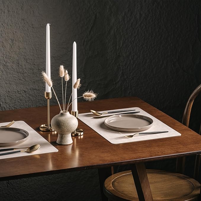 DOLOPL Placemats Set of 8 Reversible Dual-Color Table Placemats –Heat Resistant Wipeable & Washable Place Mats, Luxury Faux Leather Table Mats for Vintage Dining Table Decor (Beige&Light Grey)