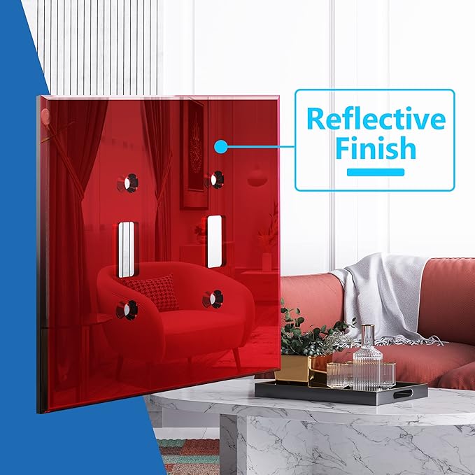 LIDER Double Toggle Switch Acrylic Wall Plate, Mirrored Dual Light Switch Plate, Plexiglass Switch Cover, Reflective Finish, Modern Decoration Upgrade, Oversized 2-Gang 5.25" x 5.25", Red