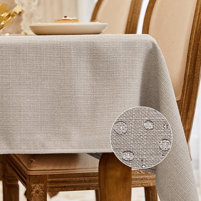 BALCONY & FALCON Rectangle Tablecloth 47” x 63“ Washable Wrinkle Resistant and Water Proof Table cloth, Decorative Linen Fabric Tablecloths for Dining, Parties, Kitchen, Wedding and Outdoor Use, Beige