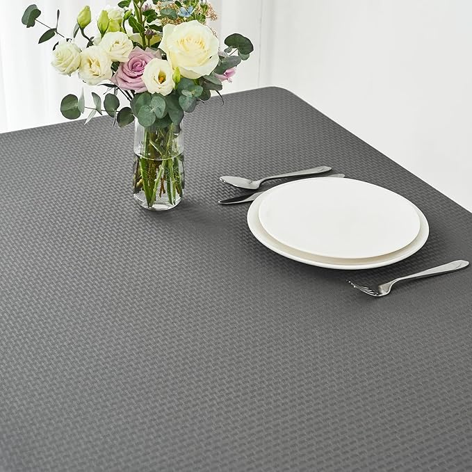maxmill Tablecloth Weaved Texture Stain Resistant Waterproof, Wrinkle Resistant Washable Table Cloth, Fabric Table Cover for Dining Room, Indoor Outdoor Use, Rectangle 60 x 120 Inch, Charcoal Gray