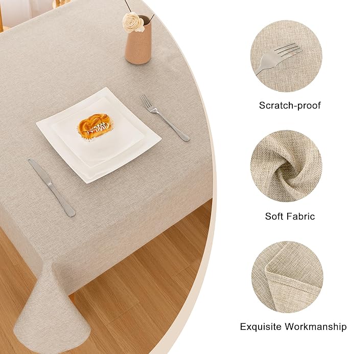 Hiasan 2 Pack Faux Linen Square Tablecloth - Wrinkle and Stain Resistant Washable Table Cloth for Kitchen Dining Room Holiday Table Cover for Party Dinner, Beige, 30 x 30 Inch
