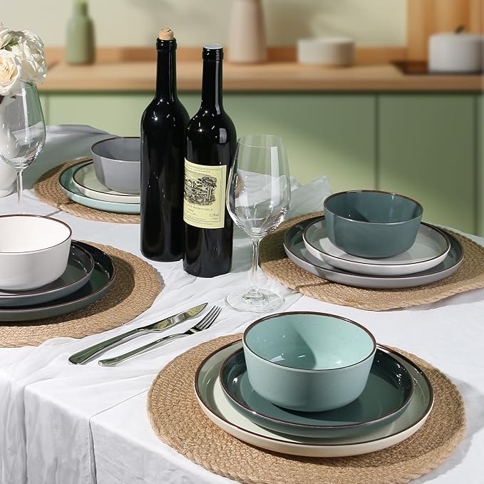 Melamine Dinnerware Sets 12 Piece Unbreakable Plates & Bowls Sets Lightweight Shatterproof Durable Dishware for Camping Picnic Party (Crystal Cream)