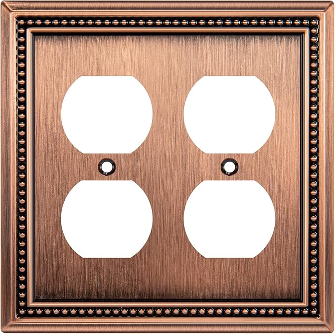 Henne Bery Sunken Pearls Heavy Duty Decorative Wall Plate Switch Plate Outlet Cover (Double Duplex, Antique Copper)