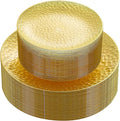 Rubtlamp 60Pcs Yellow Gold Plastic Plates, Yellow Disposable Plates With Gold Rim, Clear Heavy-duty Party Supplies, Hammered Plastic Plates Include 30 Dessert Platos, 30 Dinner Platos for Party