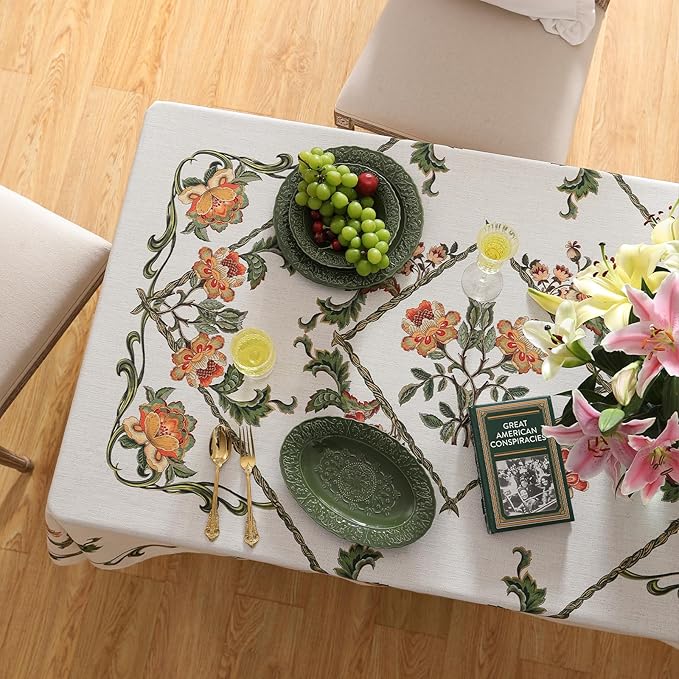 patdrea Designer Vintage Linen Floral Rectangle Tablecloth,French Tablecloths,Wrinkle Free Table Cloth,Decorative Table Cover Cloth for Kitchen,Dining,Tea Party,Home,Christmas,55"*71"