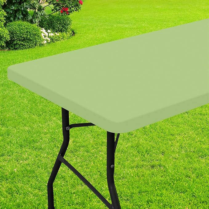 Smiry Rectangle Picnic Table Cloth, Waterproof Elastic Fitted Tablecloths for 8 Foot Tables, Washable Polyester Table Cover for Camping, Indoor and Outdoor (Sage Green, 30"x96")