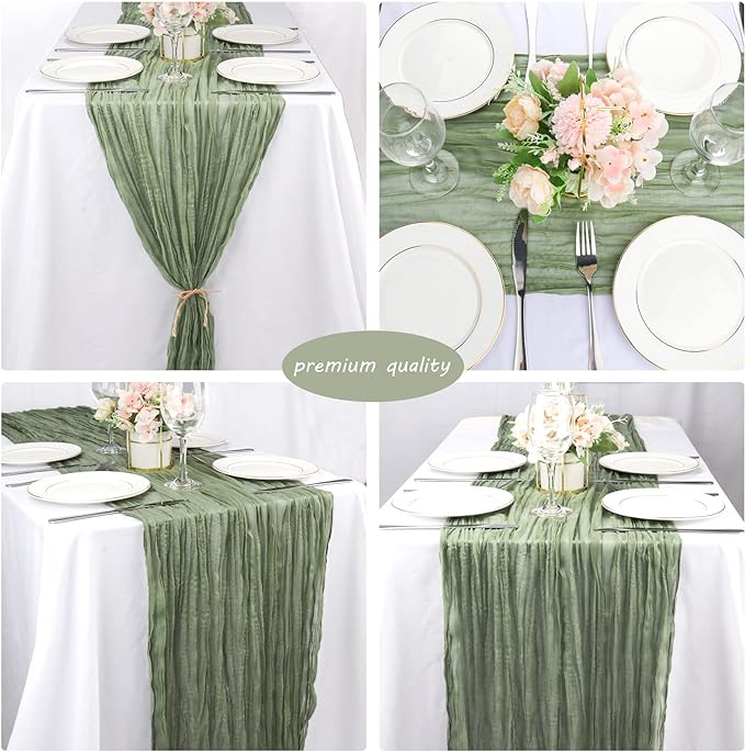 12 Pack 13Ft Cheesecloth Table Runner 35x157 Inch Boho Gauze Table Runner Cheese Cloth Long Rustic Table Runners for Wedding Bridal Shower Birthday Party Table Decor (Dusty Sage Green)