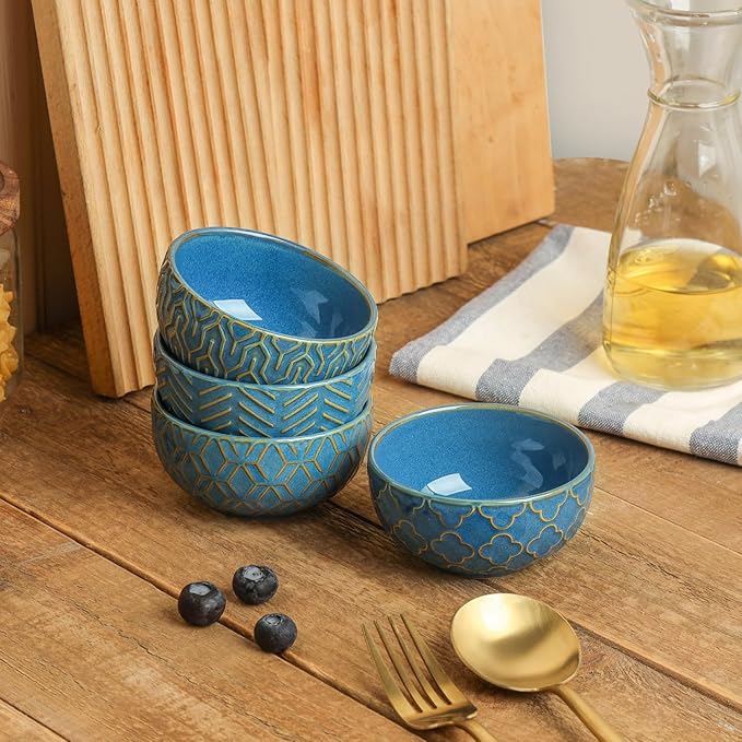 Sureasy Ceramic Ice Cream Bowls Set of 4-12 oz Blue Small Dessert Bowls for Kitchen, Perfect for Rice, Fruit, and Sauce, Microwave & Dishwasher Safe