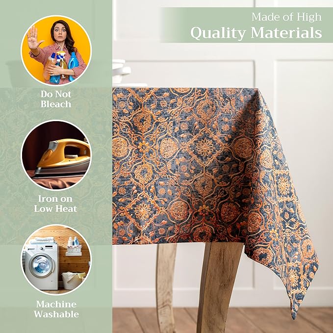 Maison d' Hermine Table Cloth Rectangle Table 100% Cotton 70 x 90 Inches Fall Tablecloth Reusable Everyday Use for Thanksgiving Christmas Decorations Dining Farmhouse Party (Imperfection)