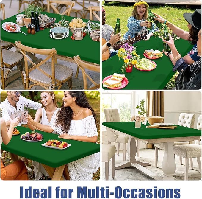 Spandex 4 Foot Rectangle Table Cloth 2 Pack, Elastic Fitted Tablecloths for Picnic, Stretch Washable Patio Table Cover for Outdoor, Camping, Banquet and Parties (Emerald Green, 30"x48")