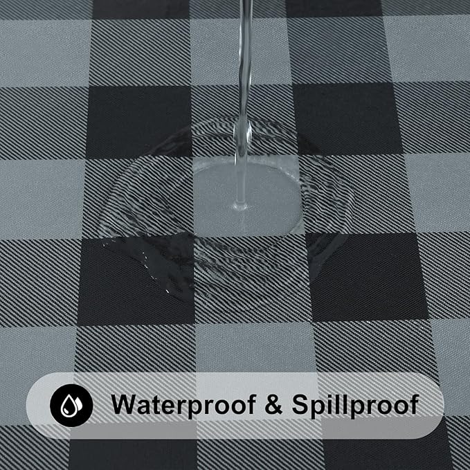 Smiry Rectangle Picnic Table Cloth, Elastic Waterproof Fitted Vinyl Tablecloths, Flannel Backed Buffalo Plaid Table Covers for Dining, Camping, Outdoor (Black and Grey, 30" x 48")