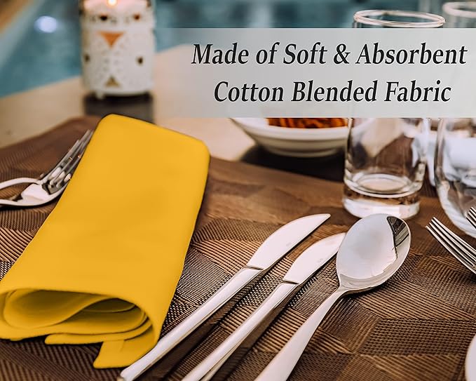 Ruvanti Cloth Napkins Set of 4, 18x18 Inches Napkins Cloth Washable, Soft, Durable, Absorbent, Cotton Blend. Table Dinner Napkins Cloth for Hotel, Lunch, Restaurant, Wedding Parties - Mustard