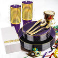 YOUBET 175PCS Purple Plastic Plates - Purple and Gold Disposable Plates Include 50 Plate, 75 Silverware, 25 Cups, 25 Napkins for Wedding & Mardi Gras Party