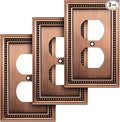 Henne Bery Sunken Pearls Heavy Duty Decorative Wall Plate Switch Plate Outlet Cover (Single Duplex, 3 Pack, Antique Copper)