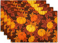 aportt Fall Placemats Set of 4 Autumn Pumpkin Leaves Linen Place Mat Washable Non-Slip Heat Resistant 12×18 Inch Thick Place Mats Decorative Fabric Table Mat for Dining Table
