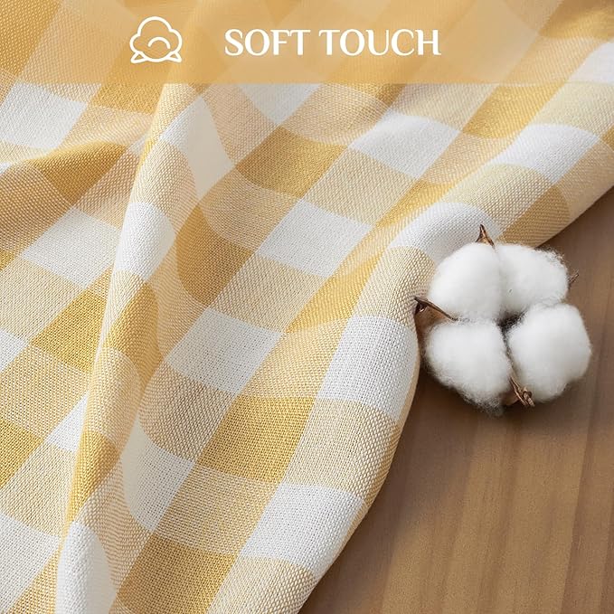 Softalker Checkered Tablecloth Rectangle, Outdoor Linen Cotton Gingham Table Cloth with Tassel, Heavy Duty Wrinkle Free Buffalo Plaid Table Cover for Kitchen Dining Home Party - 55 x 102 Inch, Yellow