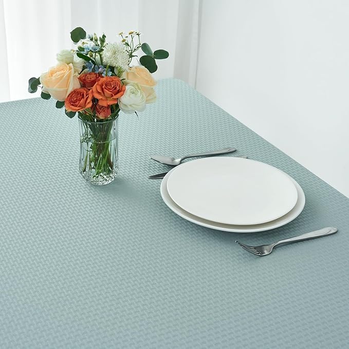 maxmill Jacquard Tablecloth Stain Resistant Waterproof Wrinkle Free Spillproof Washable Soft Weaved Texture Table Cloth for Dining Room, Indoor Outdoor Use, Rectangle 60 x 140 Inch, Dusty Blue