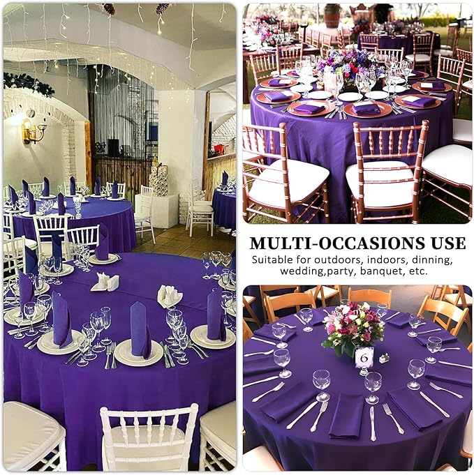 8 Pack Purple Round Tablecloth 90 Inch Stain and Wrinkle Resistant Round Purple Table Cloth Reusable and Washable Polyester Fabric for Valentine's Day Buffet Wedding Party and Banquet