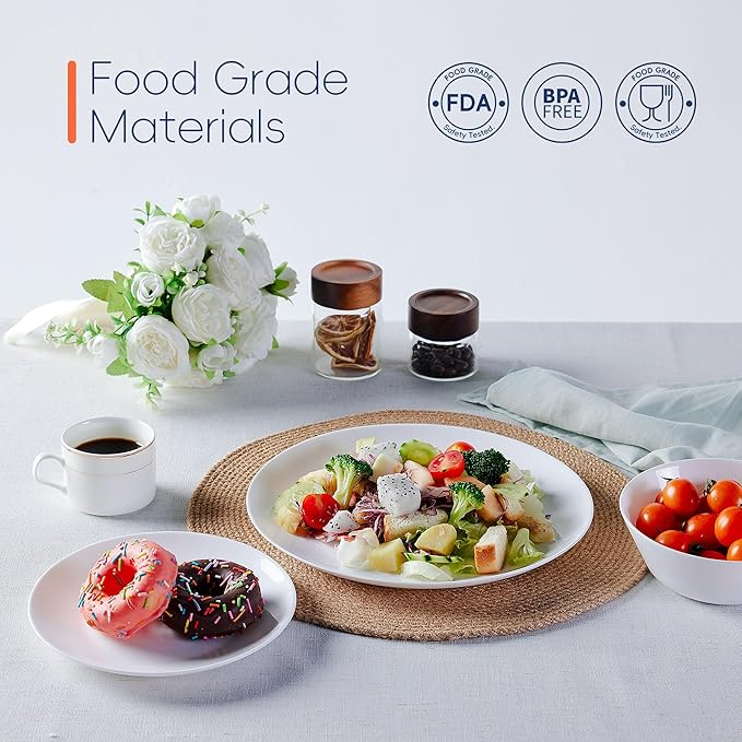 Dinnerware Sets for 4, LaGlint 12 Pieces Opal Glass Plates and Bowls Set, Dishwasher and Microwave Safe Dish Dinning Ware, Chip and Scratch Resistant Dishware White