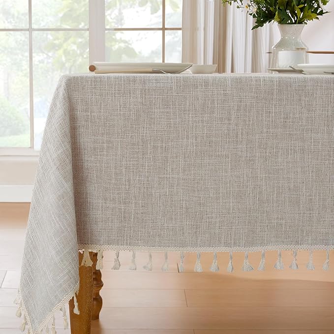 JIALE Textured Tablecloth, Heavy Duty Linen Style Farmhouse Table Cloth Rectangle Table, Wrinkle-Free Washable Waterproof Table Cover for Kitchen, Dining, Parties, 55"x90", Light Brown