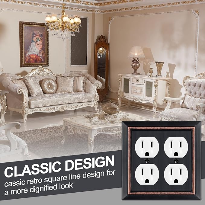 Metal Wall Plate for Electrical Outlets, Decorative Aged Bronze Switch Plates Outlet Cover, Light Switch Cover Plate, 2-Gang Wall Plates (Double Duplex Outlet, 2 Pack)