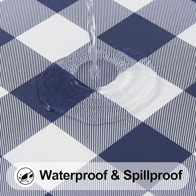 Smiry Rectangle Picnic Table Cloth, Elastic Waterproof Fitted Vinyl Tablecloths, Flannel Backed Buffalo Plaid Table Covers for Dining, Camping, Outdoor (White and Navy, 30" x 60")